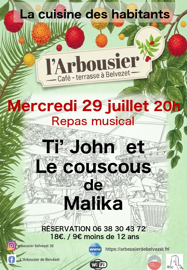Repas musical avec Ti' John et le couscous de Malika le 29 juillet 2026