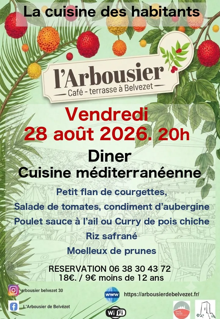 Dîner méditerranéen à l'Arbousier le 28 août 2026